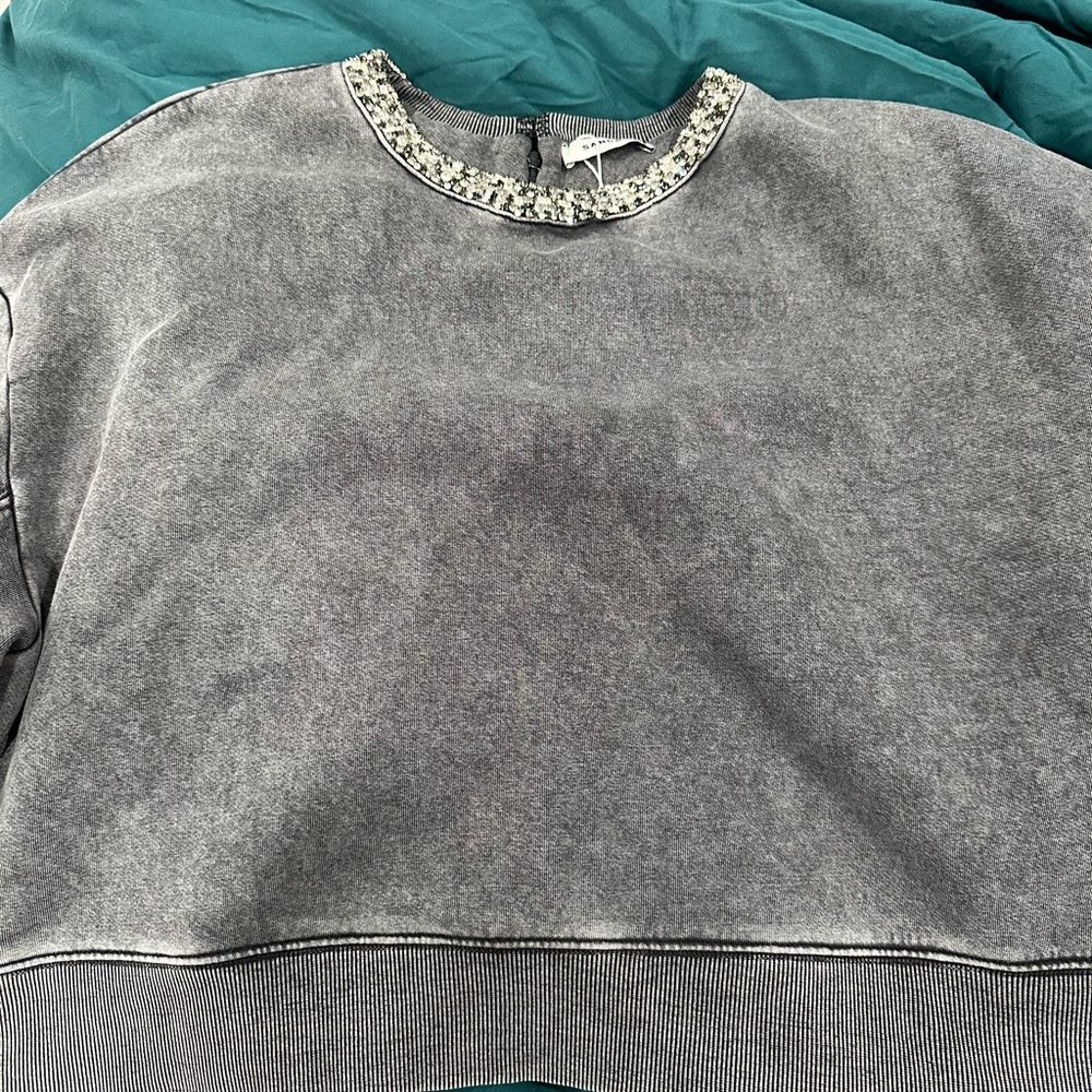 Anthropologie Gray Embellished Sweatshirt